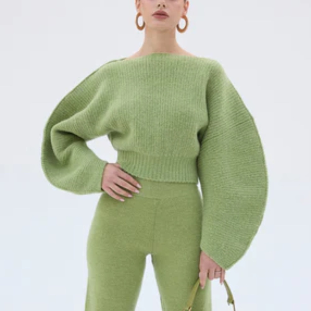 NWT Cult Gaia Ella Rib-Knit Sweater Palm size Small Wool and Alpaca